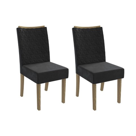 Cadeira Sala de Jantar 2cad129ng Kit 2 Un Nogueira/veludo Preto A038 - Kappesberg