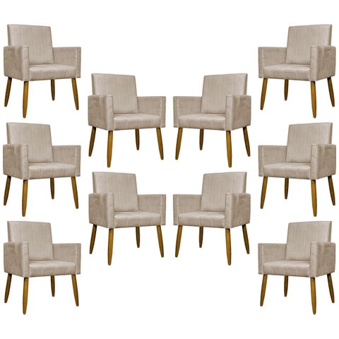 Kit 10 Poltronas Decorativas Mari Suede Cores Pé Palito 30 Cm Castanho