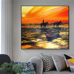 Quadro Original em Acrílico Decorativo Parede Figurativo Cavalos na Praia - 2