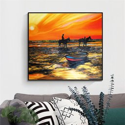 Quadro Original em Acrílico Decorativo Parede Figurativo Cavalos na Praia - 1