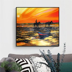 Quadro Original em Acrílico Decorativo Parede Figurativo Cavalos na Praia