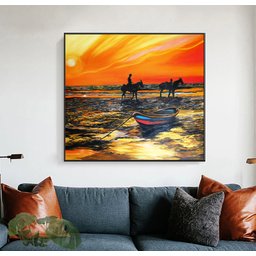 Quadro Original em Acrílico Decorativo Parede Figurativo Cavalos na Praia - 4