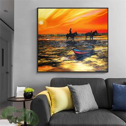 Quadro Original em Acrílico Decorativo Parede Figurativo Cavalos na Praia - 3