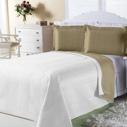Kit Cobre Leito + Almofada Mãe Te Amo Branco/Bege Queen 05 Peças - 1 Kit Cobre Leito + Almofada Mãe Te Amo Branco/Bege Queen 05 Peças - 1