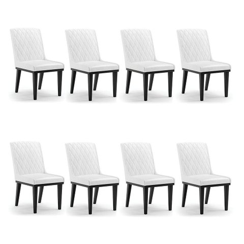 Cadeira Sala de Jantar Base Madeira Preto Kit 8 Sofia Sintético Pu Branco D03 - D'Rossi