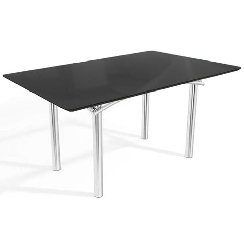 Mesa de Sala Jantar Elba Tampo Madeirado C/ Vidro 160cm Cromada/preto - Kappesberg