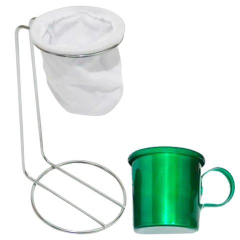 Suporte Coador de Café Cromado e Caneca Decor - Verde