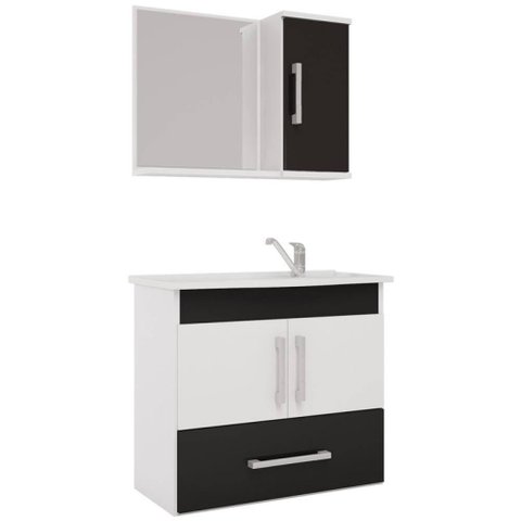 Armário Aéreo para Banheiro Atenas 65x60 com Espelheira Branco/preto - Mgm