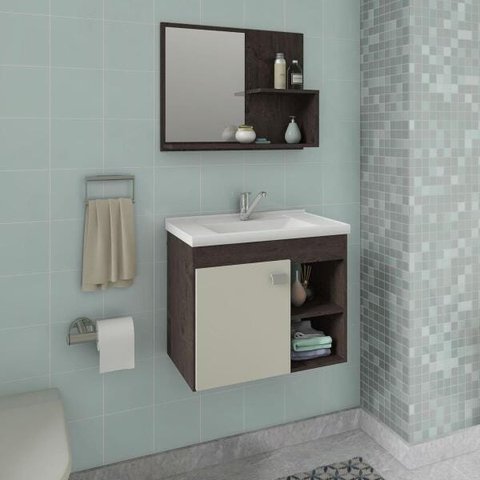 Gabinete De Banheiro 100% Mdf Lotus 55 Cm Com Espelho - Mgm