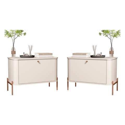 Jogo de Mesa de Cabeceira Sofia Off White Bronze