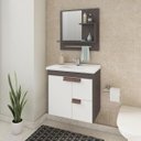 Ver imagem 1 de Gabinete Tulipa Toucador de Banheiro C/ Cuba e Espelheira Branco e Café MGM Móveis