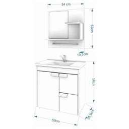 Gabinete Tulipa Toucador de Banheiro C/ Cuba e Espelheira Branco e Café MGM Móveis - 7