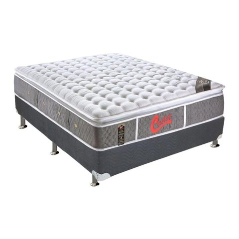 Cama Box Casal: Colchão Molas Castor Pocket Light Stress Oxygen New + Base CRC Suede Cinza(138x188)
