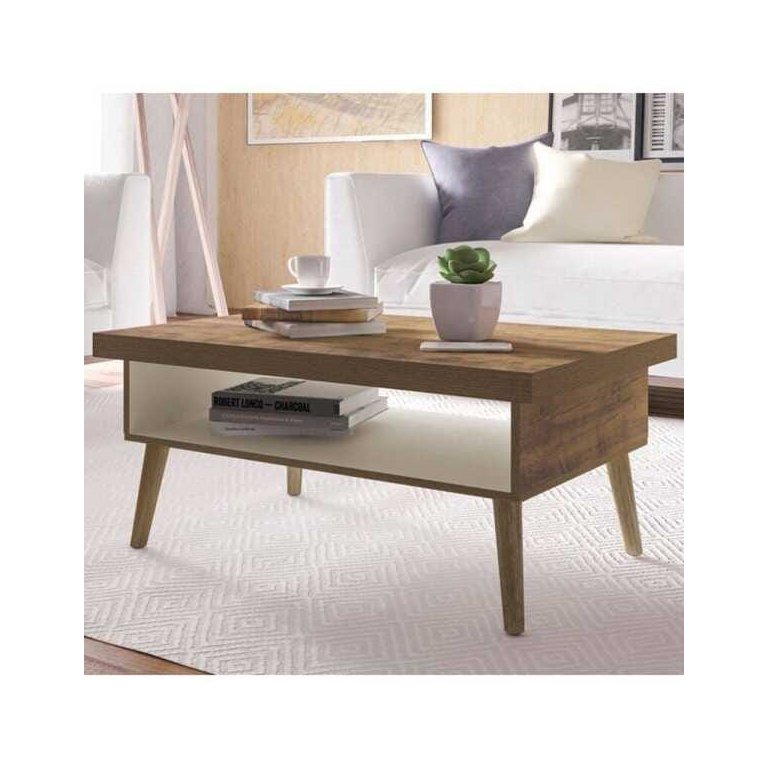Mesa De Centro Pés Madeira Lucca Pinho/off White - Artely