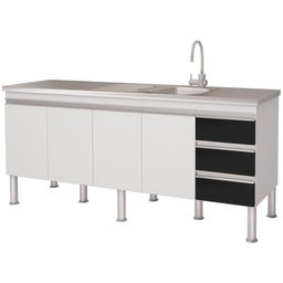 Balcão Cozinha Ibiza 1.8 Branco e Preto 80 X 52 X 173.5 cm - 1 Balcão Cozinha Ibiza 1.8 Branco e Preto 80 X 52 X 173.5 cm - 1