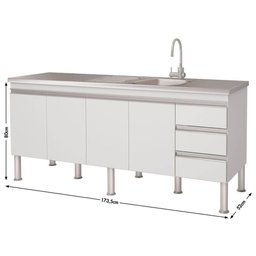 Balcão Cozinha Ibiza 1.8 Branco e Preto 80 X 52 X 173.5 cm - 3 Balcão Cozinha Ibiza 1.8 Branco e Preto 80 X 52 X 173.5 cm - 3