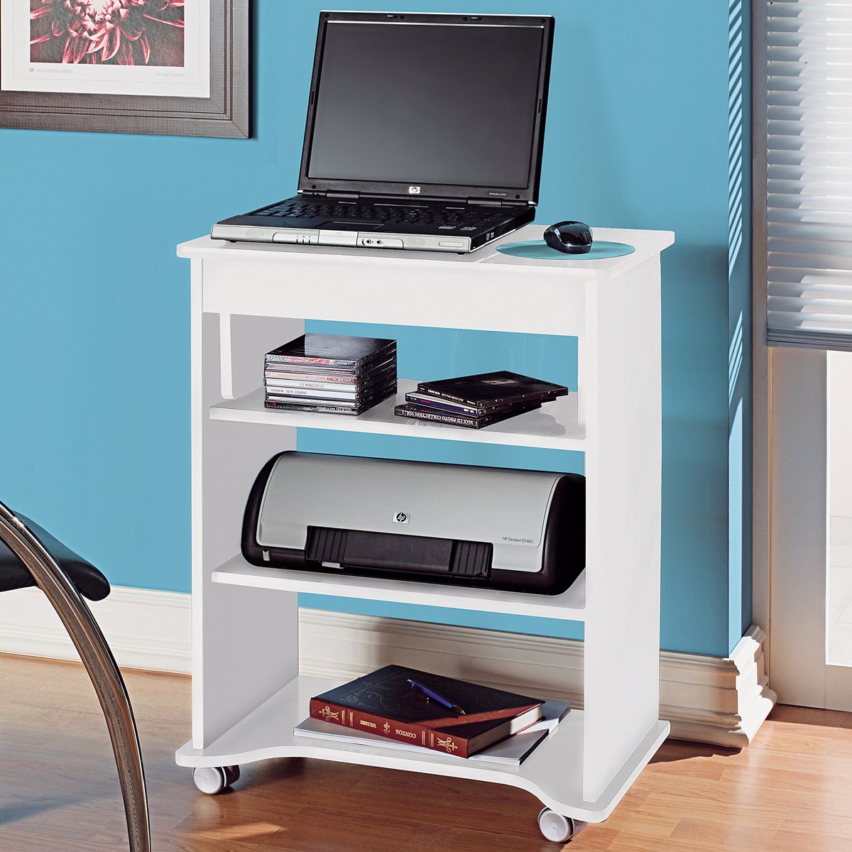 Menor preço em Escrivaninha para Computador Móvel com Prateleiras Artely Branco