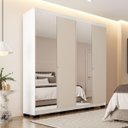 Ver imagem 1 de Roupeiro Solteiro Porto 4 Portas com Espelho 161x214cm Branco/Creme 240847