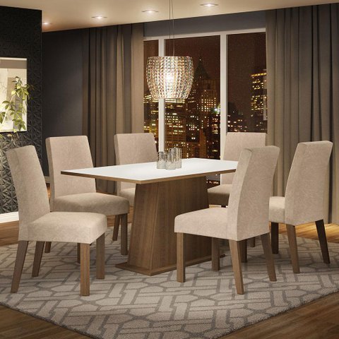 Conjunto Sala de Jantar Mesa Tampo de Madeira 6 Cadeiras Luciana Madesa