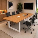 Ver imagem 1 de Mesa Reunião Industrial 2,50m x 90cm 100% MDF com 2 Caixas de Tomadas Pés Metal F5 Office