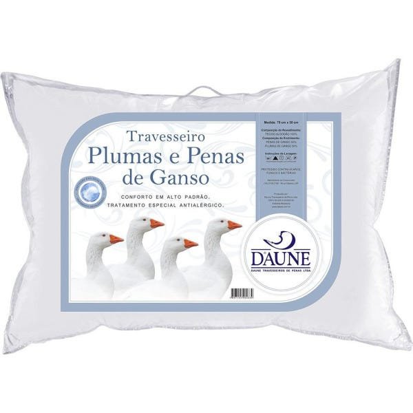 Travesseiro Daune 50x70cm 50% Plumas 50% Penas Branco