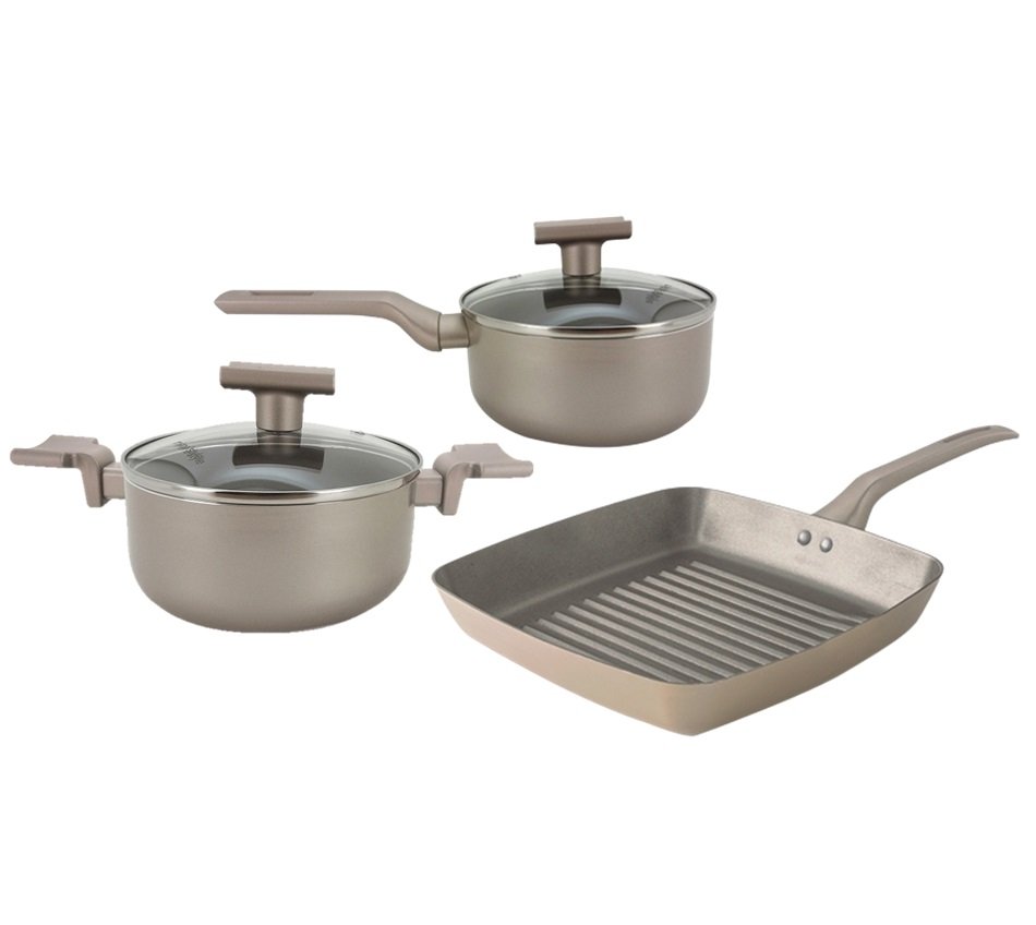 Conjunto 3 Panelas Sartin Cook Champanhe Gás e Indução Revestimento Cerâmica Premium 3 Camadas - Mim - 1