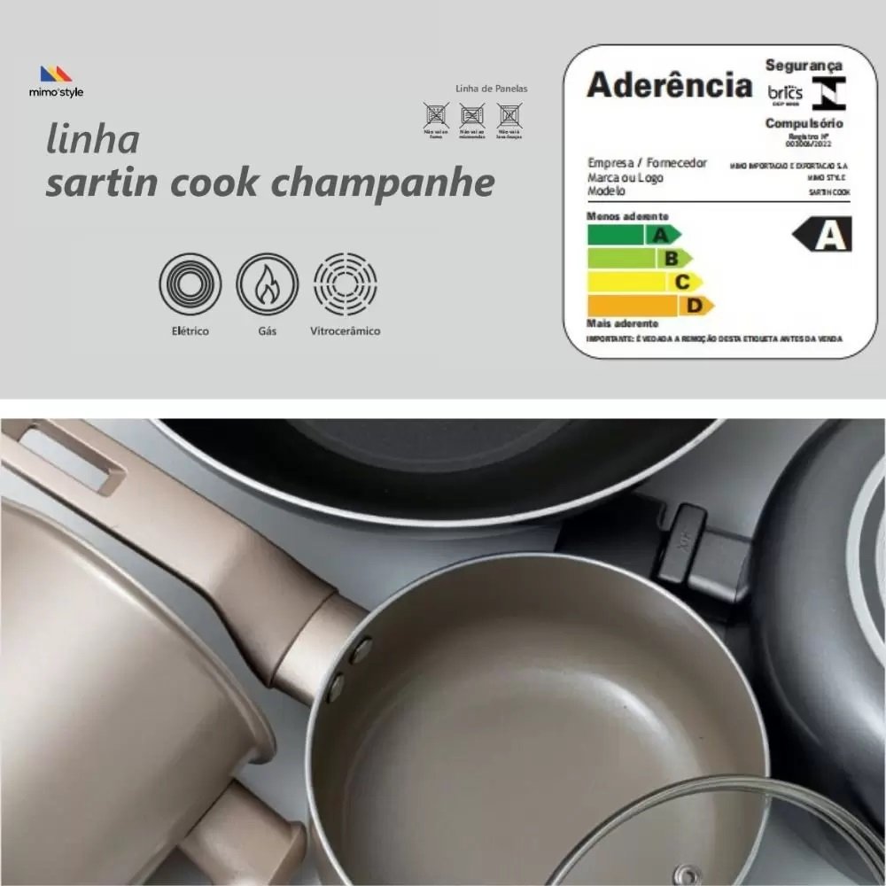 Conjunto 3 Panelas Sartin Cook Champanhe Gás e Indução Revestimento Cerâmica Premium 3 Camadas - Mim - 6