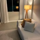 Ver imagem 5 de Luminária Abajur de Chão Tripé Coluna com Cúpula de Tecido Linho