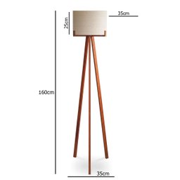 Luminária Abajur de Chão Tripé Coluna com Cúpula de Tecido Linho - 2