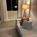 Ver imagem 5 de Luminária Abajur de Chão Tripé Coluna com Cúpula de Tecido Linho