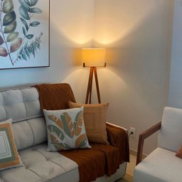Luminária Abajur de Chão Tripé Coluna com Cúpula de Tecido Linho - 4