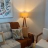 Luminária Abajur de Chão Tripé Coluna com Cúpula de Tecido Linho - 4