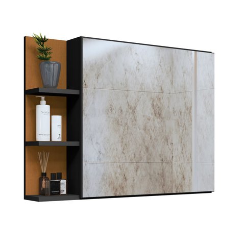 Espelheira Suspensa Armário de Banheiro Closet Porta Prateleiras Nicho Organizador Iris Preto Nature
