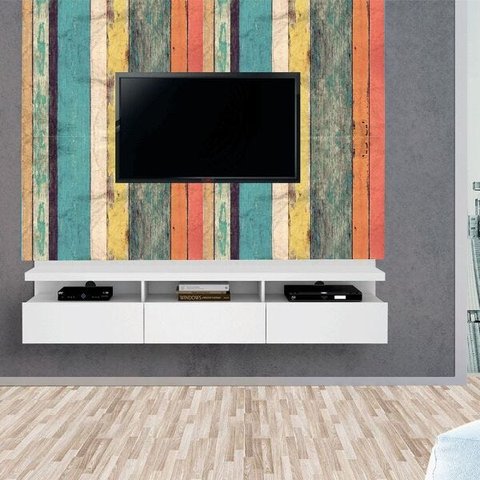 Painel Autoadesivo para TV Lav&Aacute;Vel Textura Madeira Colorida