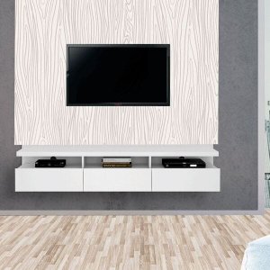 Painel Autoadesivo para TV Lav&Aacute;Vel Textura Madeira Nude com Ranhuras