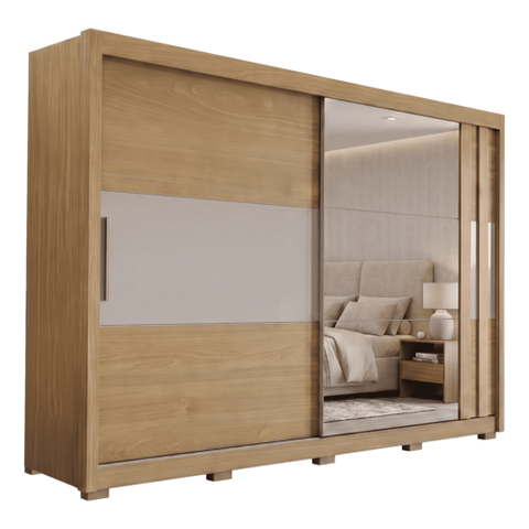 Guarda Roupas Casal com Espelho 2 Portas de Correr 4 Gavetas 100% MDF Imola