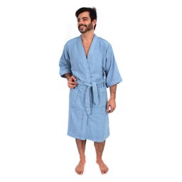ROUPÃO DE BANHO ATOALHADO ADULTO 100% ALGODÃO AZUL Tam. G - 2