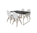 Ver imagem 2 de Mesa Industrial Base Ferro Branco Tampo 137x90 Preto 4 Cadeiras Eames Madeira Assento Branco