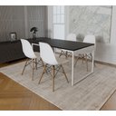 Ver imagem 1 de Mesa Industrial Base Ferro Branco Tampo 137x90 Preto 4 Cadeiras Eames Madeira Assento Branco