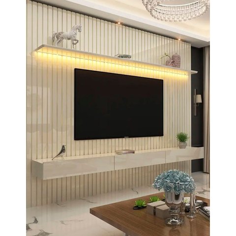 Conjunto Home Suspenso com Painel Ripado TV até 75 Jendal Cor:Off-White
