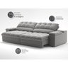 Sofá com Porta Copos e Carregador Usb Ret Rec Luke 2,90m Veludocristal Cinza - Netsofas - 5