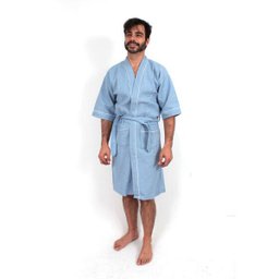 ROUPÃO DE BANHO PIQUE ADULTO com FITA 100% ALGODÃO AZUL Tam. G - 2