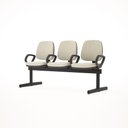 Ver imagem 1 de Longarina Job com Bracos 3 Lugares Assento Courino Bege Base Metalica Preta - 54498