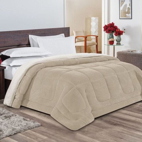 Coberdrom Casal King Everest Sherpa e Manta Microfibra 1 Peça - Cáqui