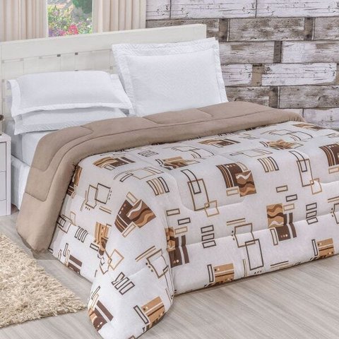 Edredom King Quality Estampado Dupla Face 100% Algodão Fio Penteado 1 Peça - Avelã