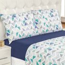 Ver imagem 1 de Jogo de Cama Casal King Quality Estampado Malha 100% Algodão 4 Peças - Azul Geométrico