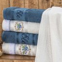 Ver imagem 1 de Jogo de Toalhas de Banho Bordado Ponto Russo Pássaros 100% Algodão 5 Peças - Azul