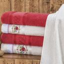 Ver imagem 1 de Jogo de Toalhas de Banho Bordado Ponto Russo Pássaros 100% Algodão 5 Peças - Vermelho