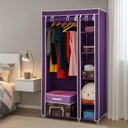 Ver imagem 2 de Armário Portátil Roxo Guarda-roupa Organizador com Cabideiro Duplo, Sapateira e Prateleiras para Qua