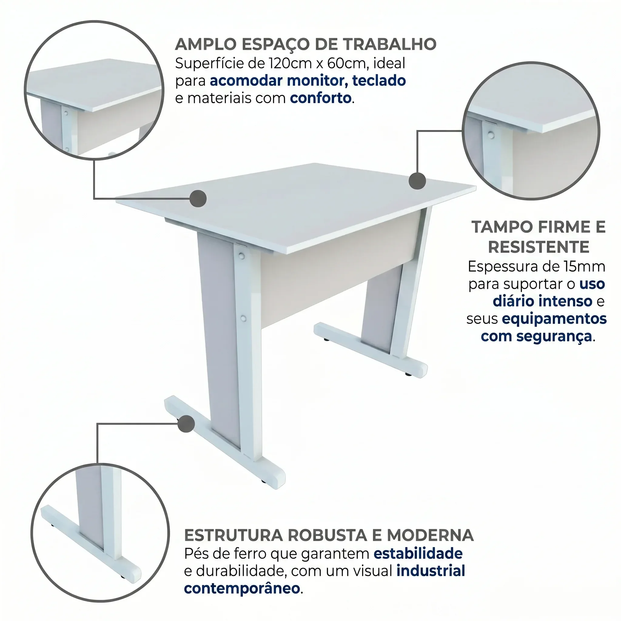 Ver imagem 4 de Mesa de Escritório com Pés de Ferro 120x60cm Studio Branco/Cristal